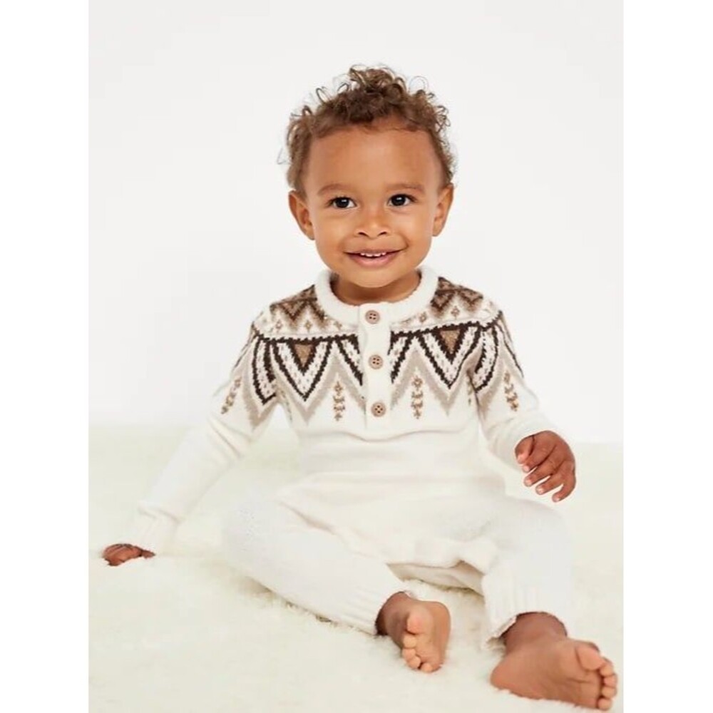 NWT Old Navy Baby SoSoft Fair Isle Long-Sleeve Henley Snap Legs One-Piece 24M